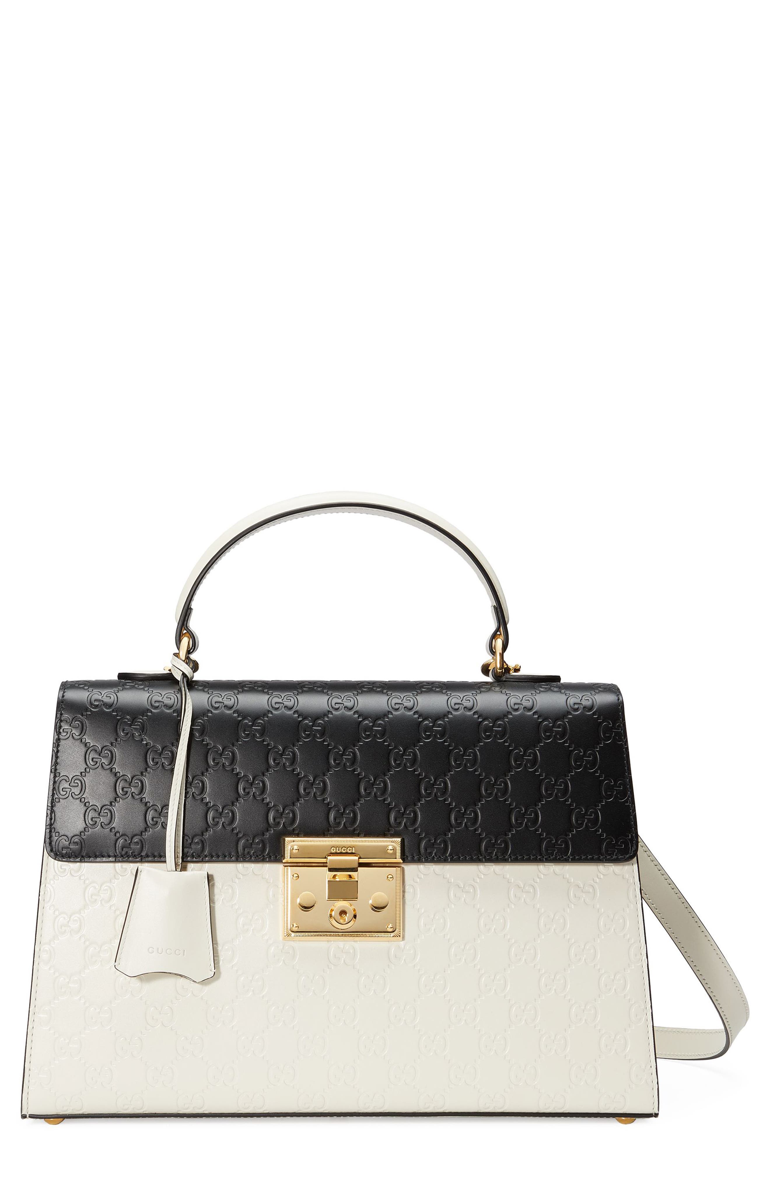 Gucci Medium Padlock Top Handles Signature Leather Satchel, Main, color, 
