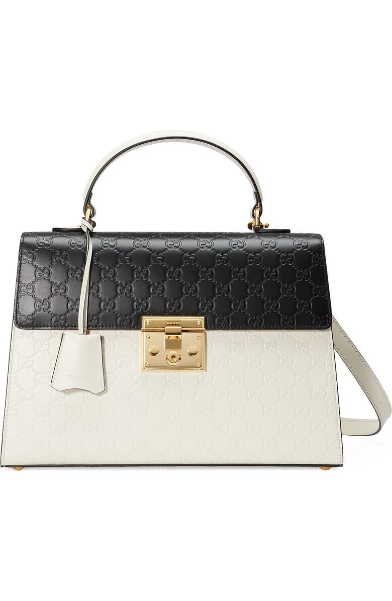 Gucci Medium Padlock Top Handles Signature Leather Satchel, Main, color,