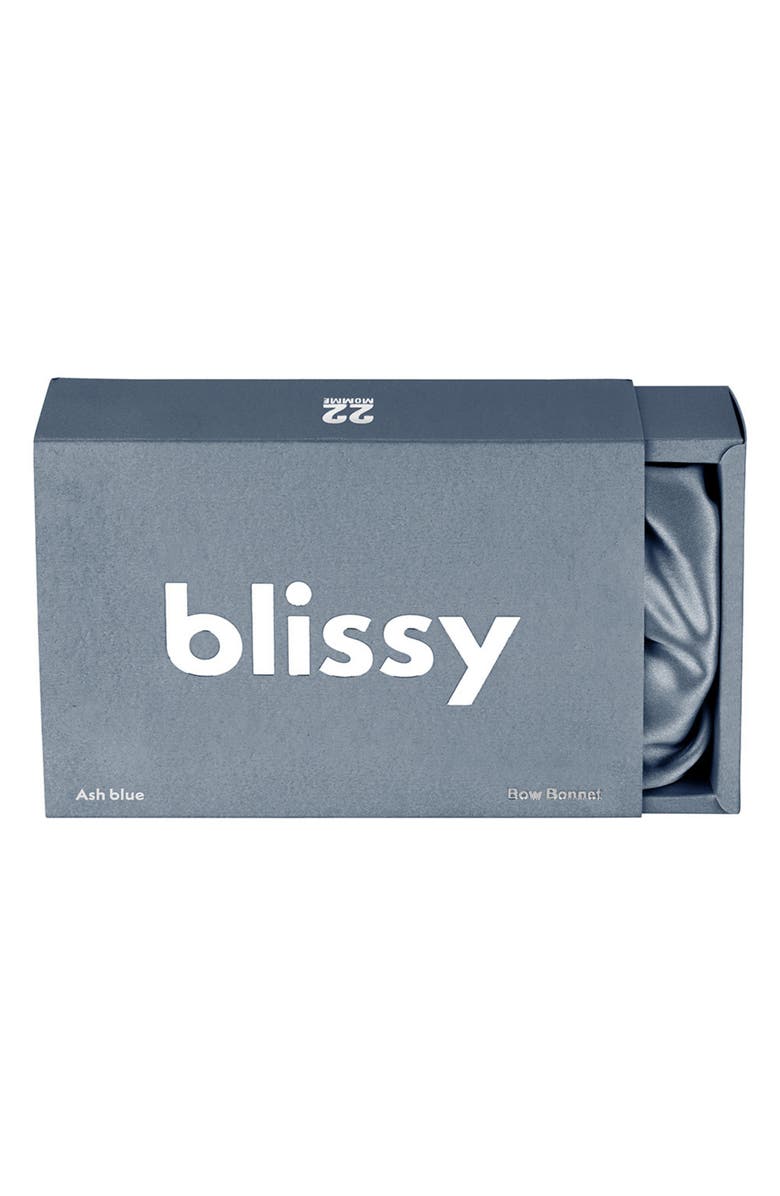 BLISSY Bow Mulberry Silk Bonnet, Alternate, color, Ash Blue