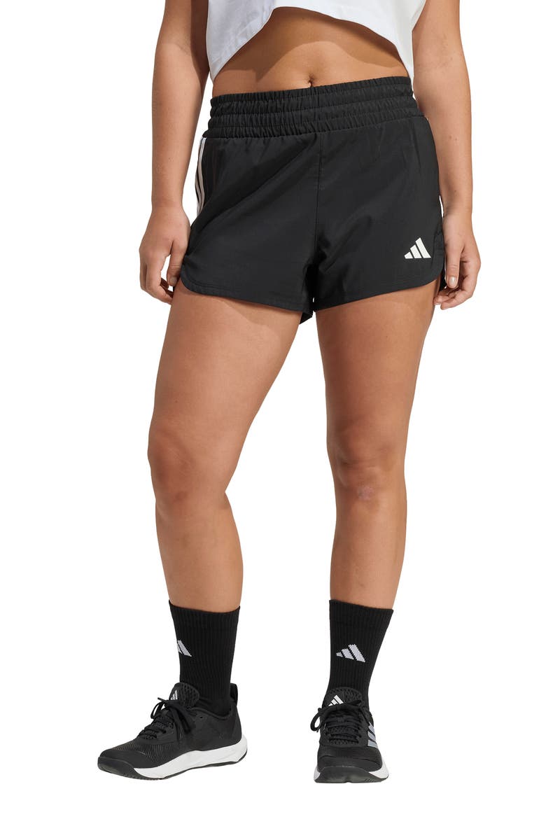 Pacer High Waist Climacool Shorts, Main, color, BLACK/ WHITE