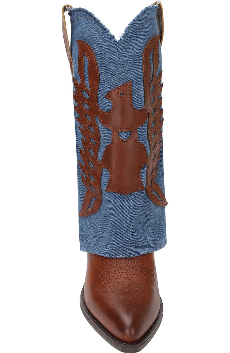 Seven7 Frayed Foldover Western Boot, Alternate, color, Cognac