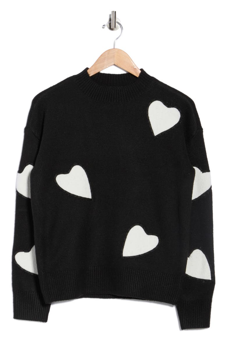 Love Heart Sweater, Alternate, color, BLACK/ WHITE