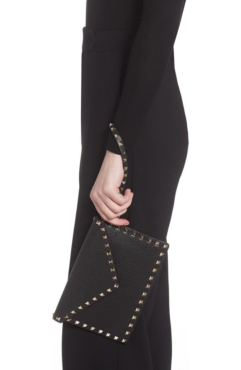 Valentino Garavani Medium Rockstud Leather Envelope Pouch, Alternate, color,