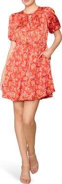MELLODAY Puff Sleeve Print Minidress