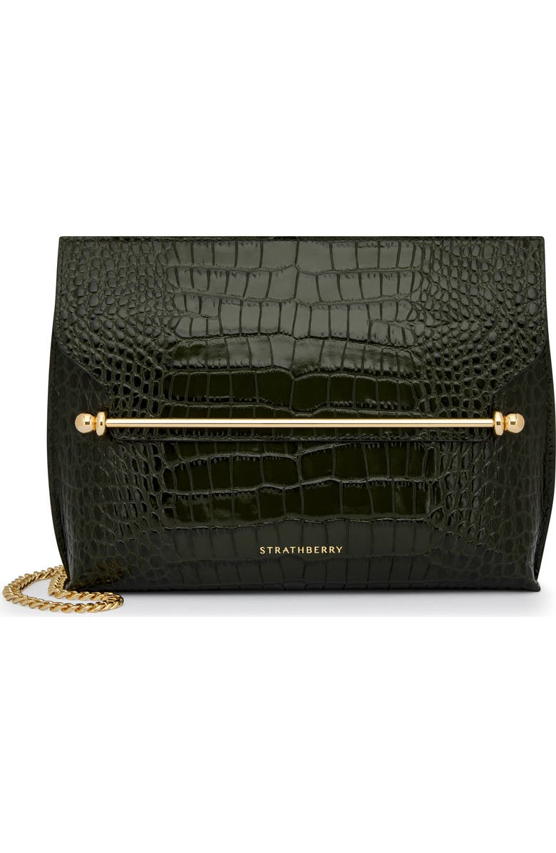 Strathberry Stylist Croc Embossed Leather Clutch, Main, color, Forest