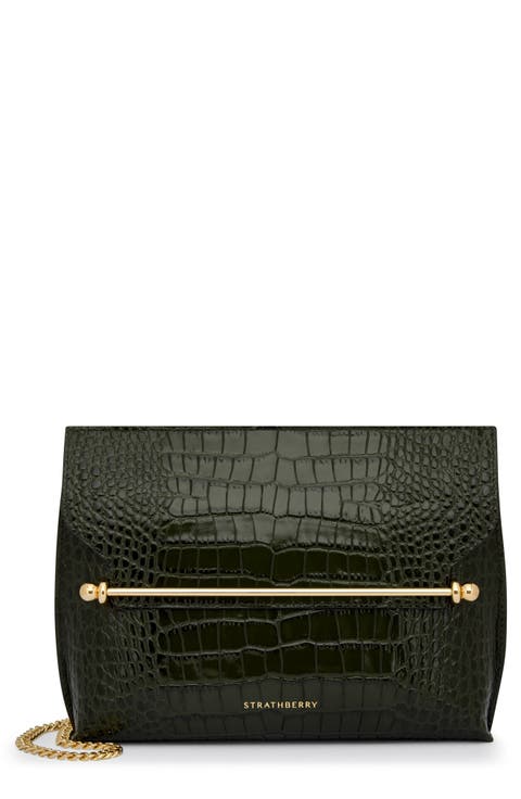 Stylist Croc Embossed Leather Clutch