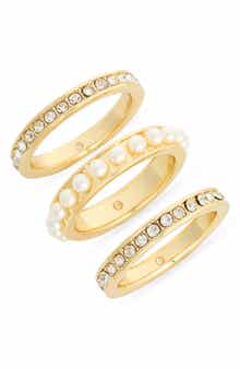 Covet Set of 3 Pavé & Faux Pearl Eternity Band Rings