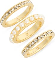 Covet Set of 3 Pavé & Faux Pearl Eternity Band Rings