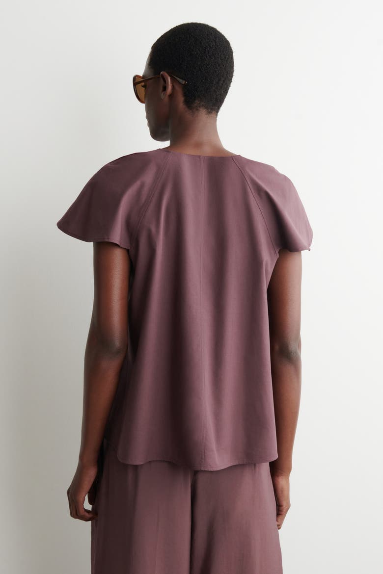 Fluted-sleeve Cotton Blouse, Alternate, color, DARK RED