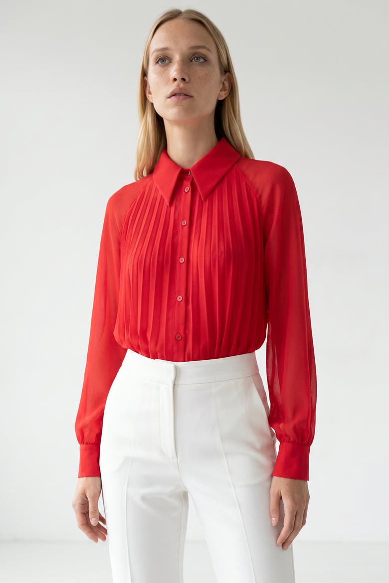 Keyla Long Sleeve Shirt With Buttoned Cuffs, Alternate, color, RED