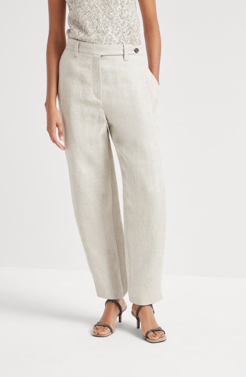 Brunello Cucinelli Linen Cover Tapered Trousers In Cool Beige