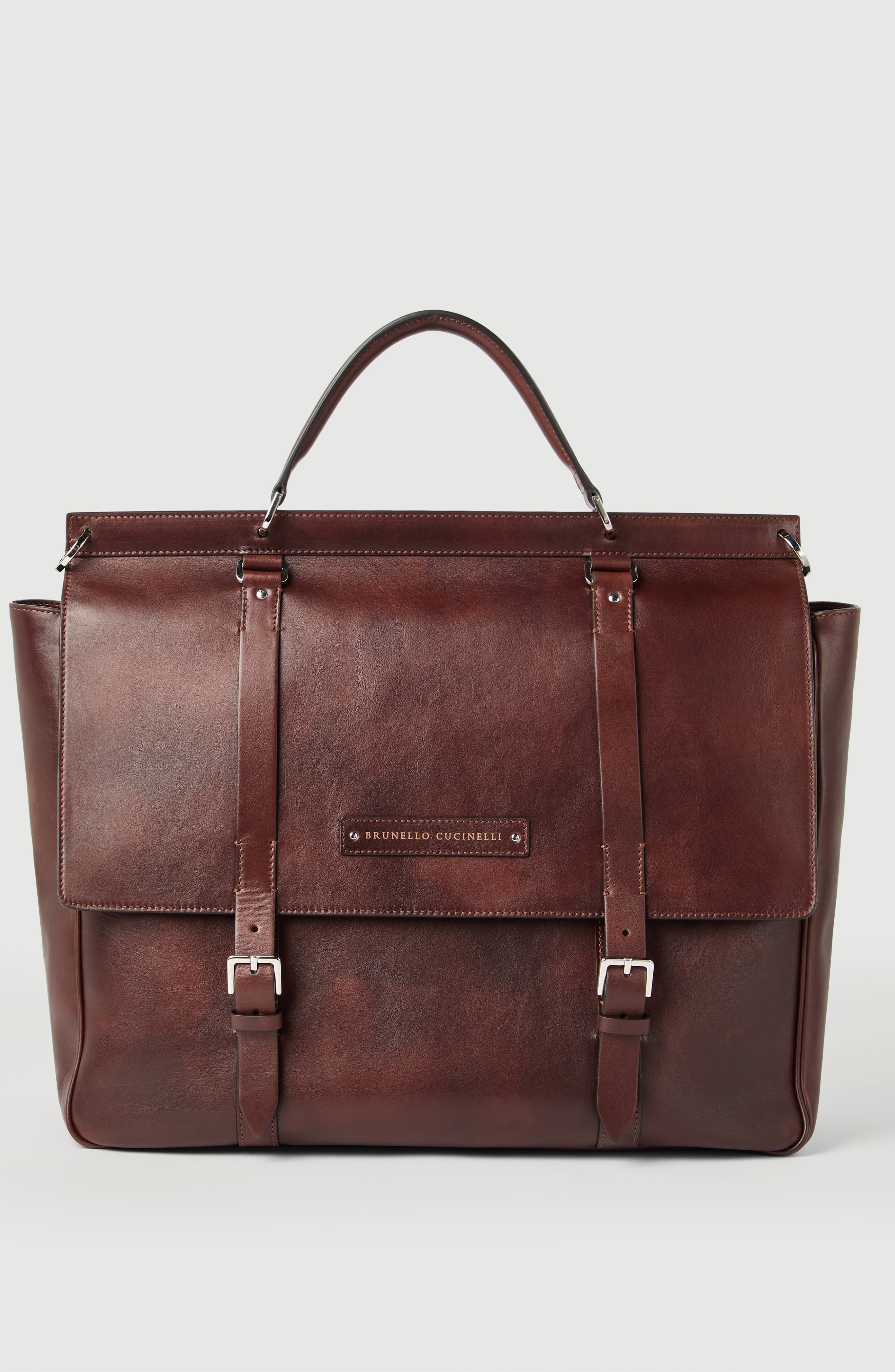 Brunello Cucinelli Calfskin casual briefcase, Alternate, color, Burgundy