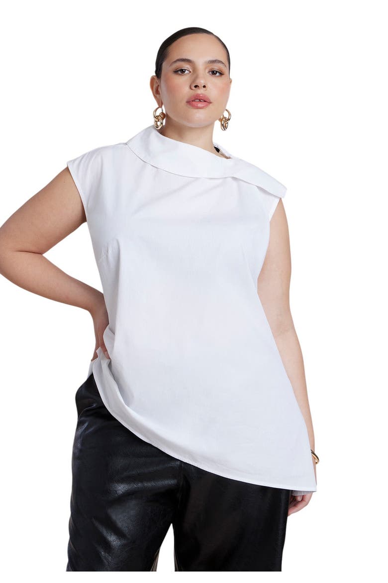 Poplin Asymmetric Draped Sleeveless Top (plus), Main, color, OPTIC WHITE
