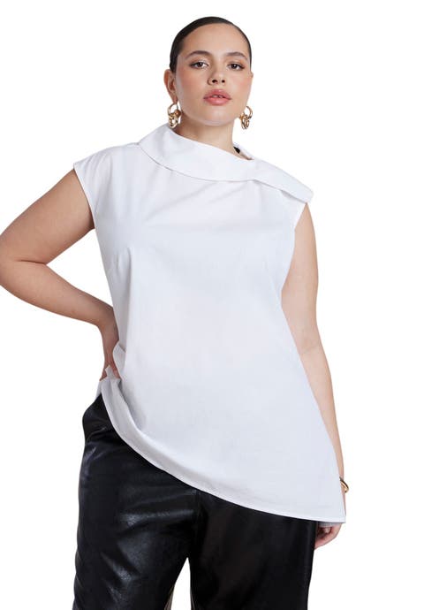 Poplin Asymmetric Draped Sleeveless Top (plus)