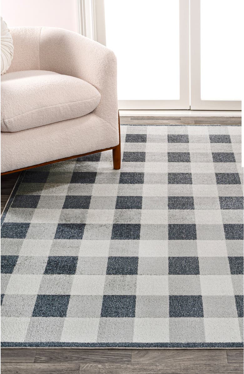 JONATHAN Y Gingham Gradient Plaid Cottage Machine-Washable Area Rug, Alternate, color, Light Gray/Dark Gray/Cream