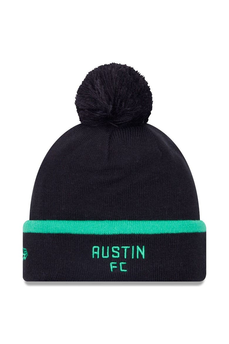 Men's New Era Black Austin FC Wordmark Kick Off Cuffed Knit Hat with Pom, Alternate, color, Black