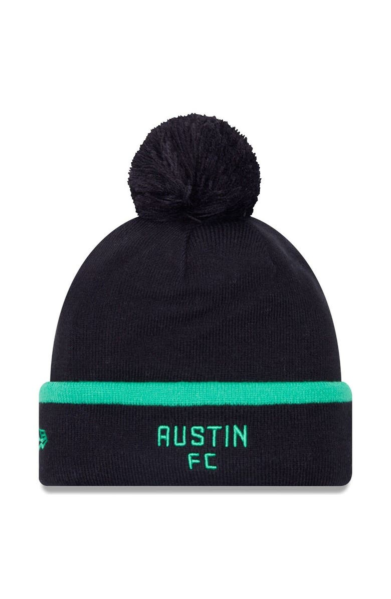 New Era Men's New Era Black Austin FC Wordmark Kick Off Cuffed Knit Hat with Pom, Alternate, color, Black