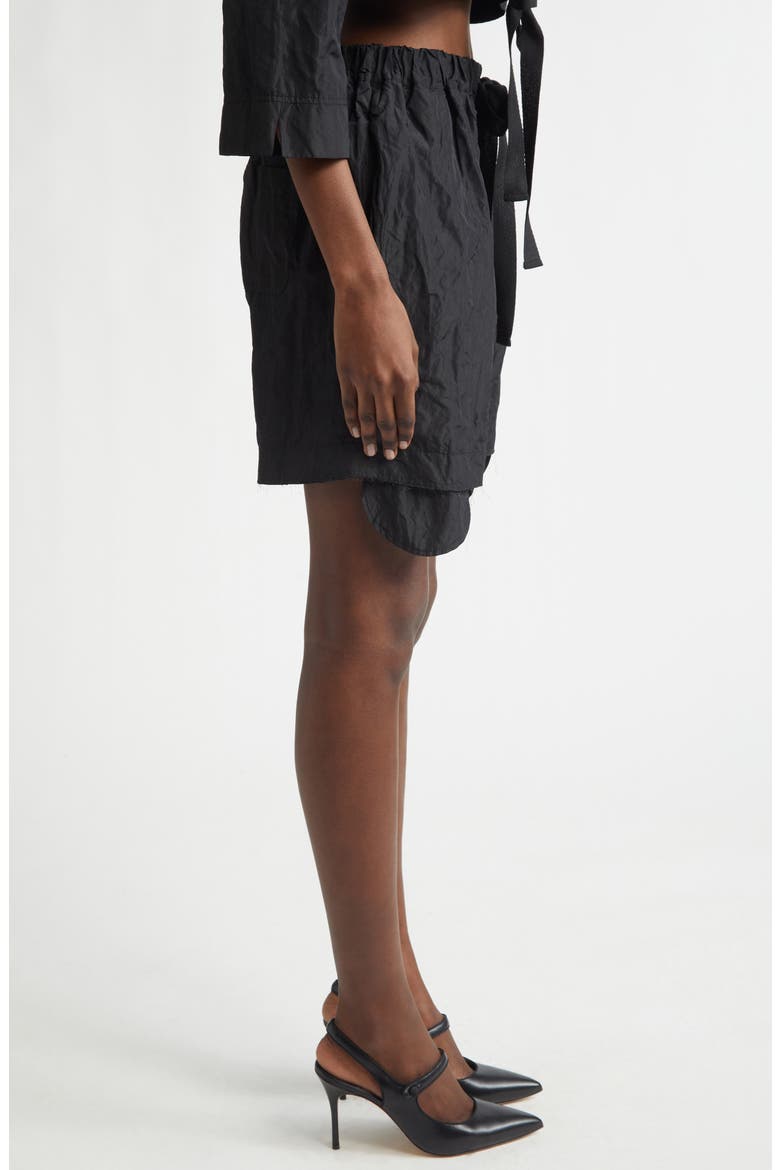 Gigi Raw Edge Crinkled Metallic Satin Shorts, Alternate, color, BLACK