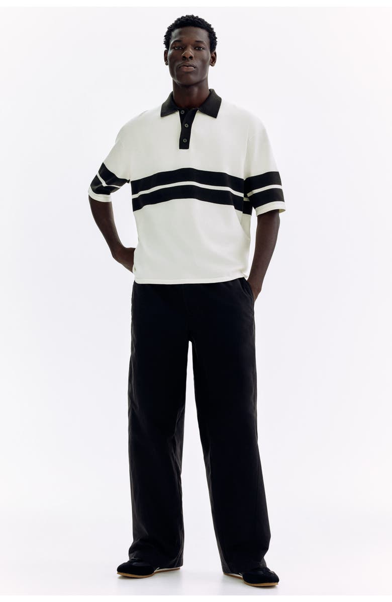H&M Loose Fit Knitted Polo Shirt, Alternate, color, White/Black