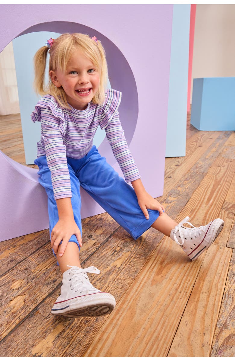 BISBY Kids' Cropped Velour Palazzo Pants, Alternate, color, Regent's Blue