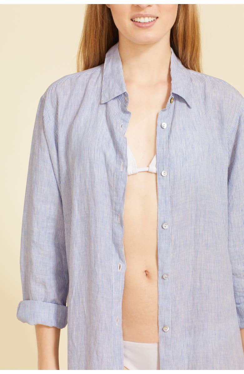 SITANO Lido Midi Linen Shirt Dress, Alternate, color, Light Blue Stripes