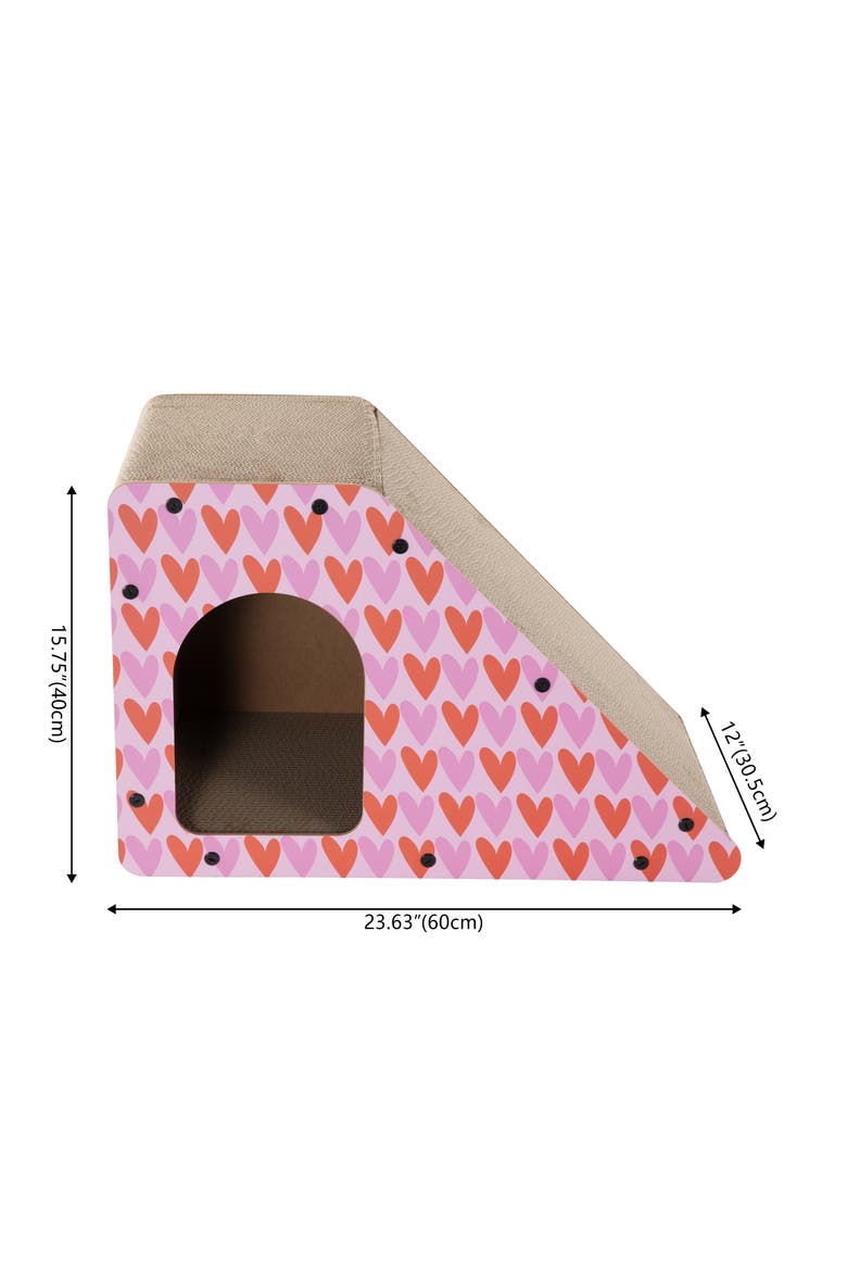Kento Minimalist Cardboard Angled Cat Cave Scratcher with Catnip, Alternate, color, Pink/Red