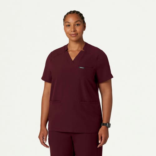 Jaanuu 3-pocket Classic Notched V-neck Scrub Top In Burgundy