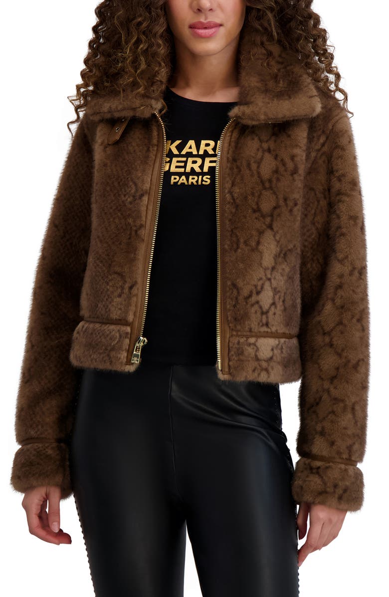KARL LAGERFELD PARIS Python Print Faux Fur Jacket, Alternate, color, Brown Multi