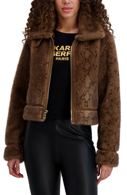 Karl Lagerfeld Python Print Faux Fur Jacket In Brown