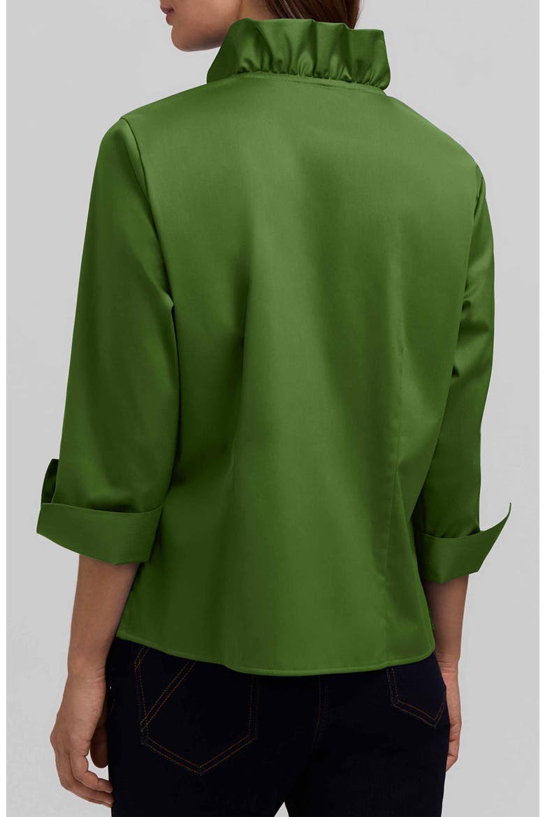 Edith Ruffle Button-Up Shirt, Alternate, color, MOSS GREEN