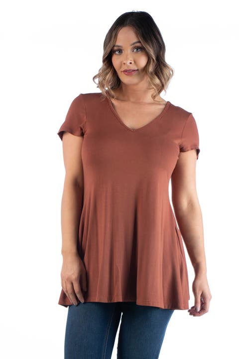 Plus Size Short Sleeve V Neck Tunic T Shirt