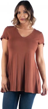 24seven Comfort Apparel Plus Size Short Sleeve V Neck Tunic T Shirt