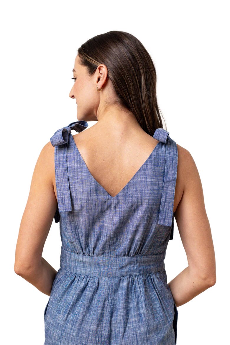 Women's Organic Bow Shoulder Jumpsuit, Alternate, color, Blue Chambray