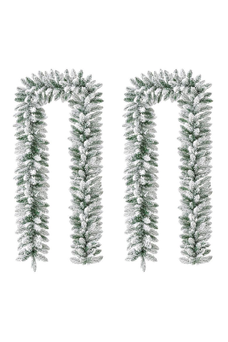 Set of 2 Pre-Lit Artificial Christmas Garland with Timer, Alternate, color, Green