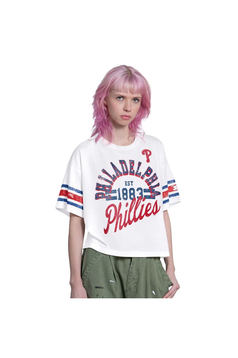 Women's Starter  White Philadelphia Phillies Cropped Hurry Up Offense T-Shirt, Main, color, White