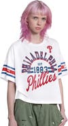 STARTER Women's Starter  White Philadelphia Phillies Cropped Hurry Up Offense T-Shirt
