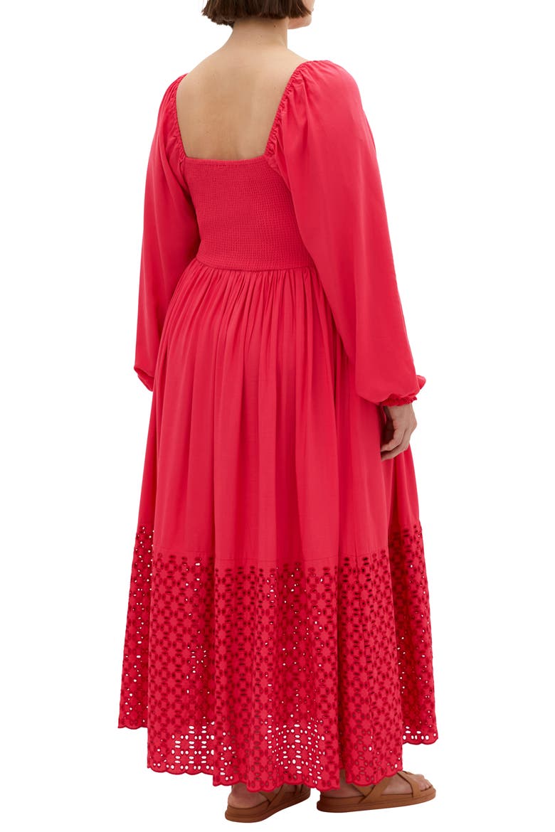 Kaya Smocked Long Sleeve Maxi Dress, Alternate, color, CRIMSON