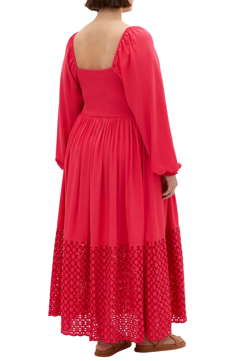 City Chic Kaya Smocked Long Sleeve Maxi Dress, Alternate, color, Crimson