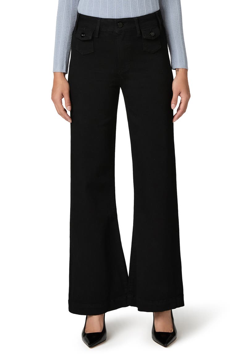Leenah Patch Pocket High Waist Wide Leg Jeans, Main, color, BLACK SHADOW