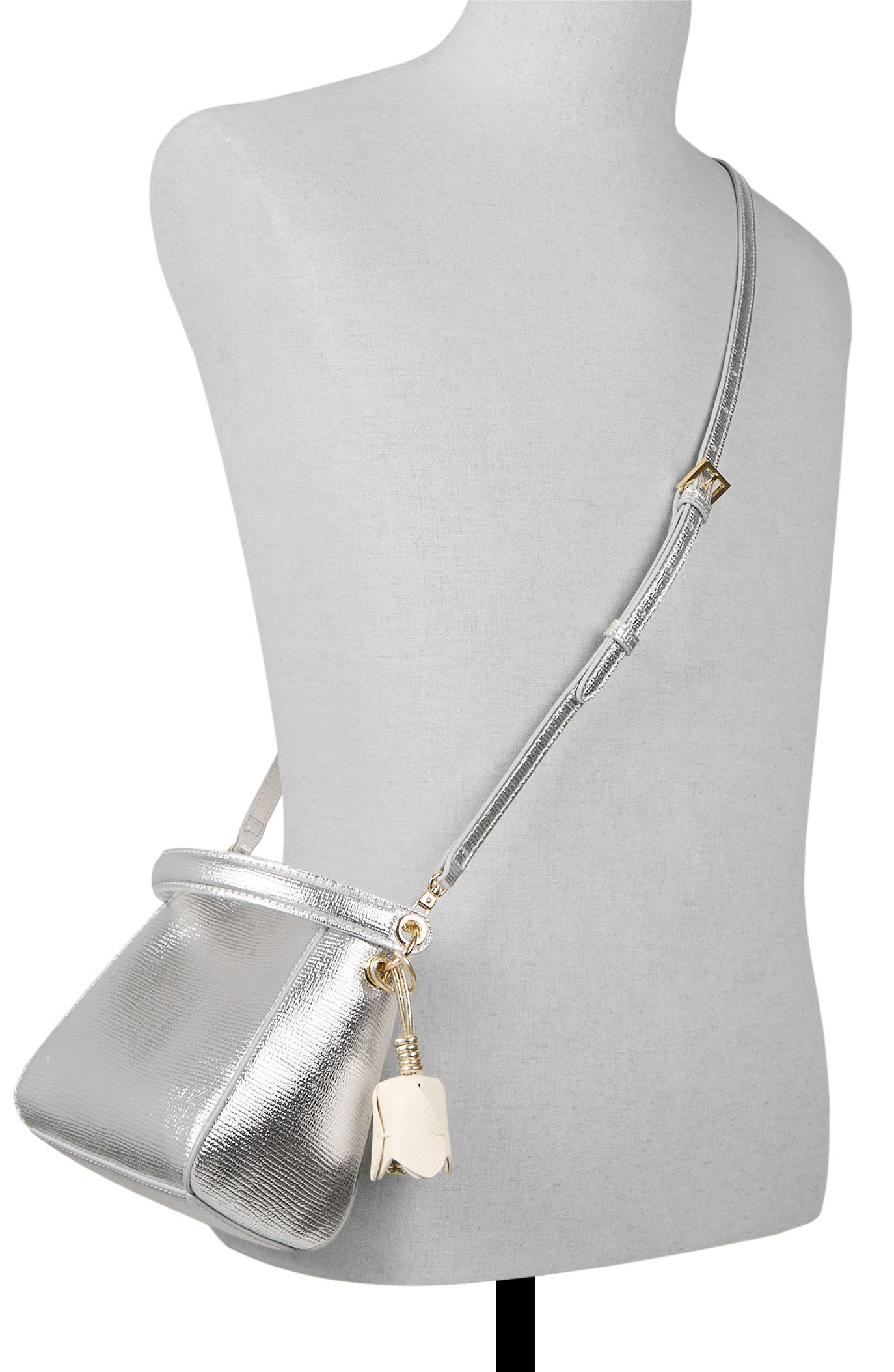 Polly Lizard Embossed Faux Leather Crossbody Bag, Alternate, color, SILVER