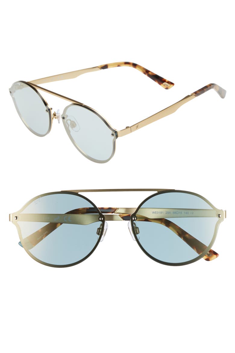 58mm Round Sunglasses, Main, color, GOLD/ BLUE