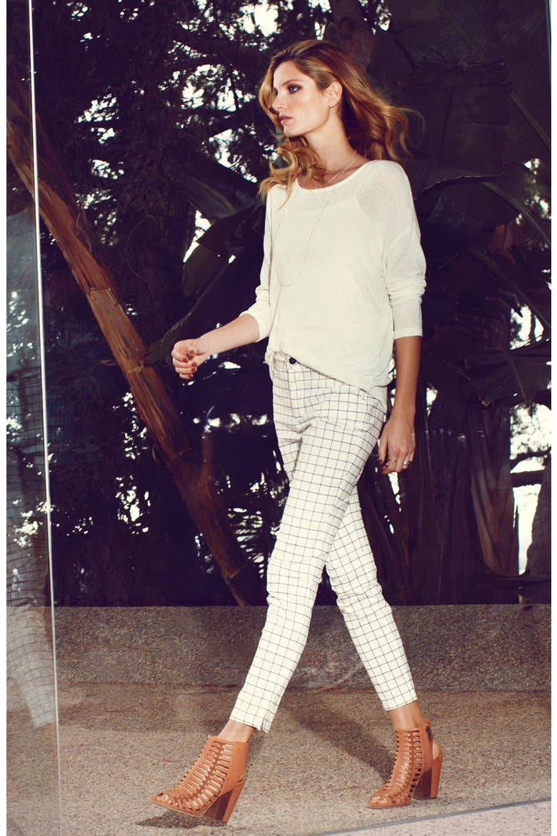 'Aeleen' Stretch Cotton Ankle Trousers, Alternate, color, BLACK/ WHITE GRID
