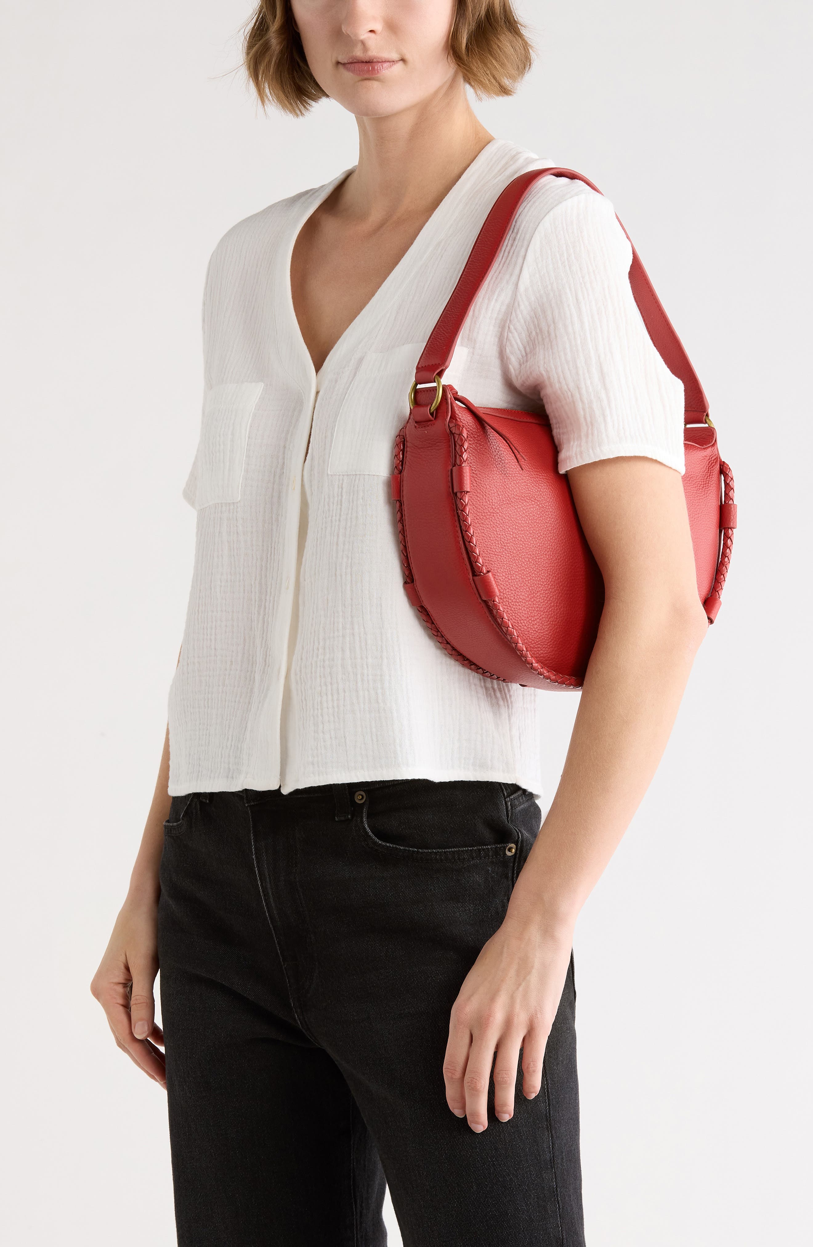 Zila Leather Shoulder Bag, Alternate, color, SALSA