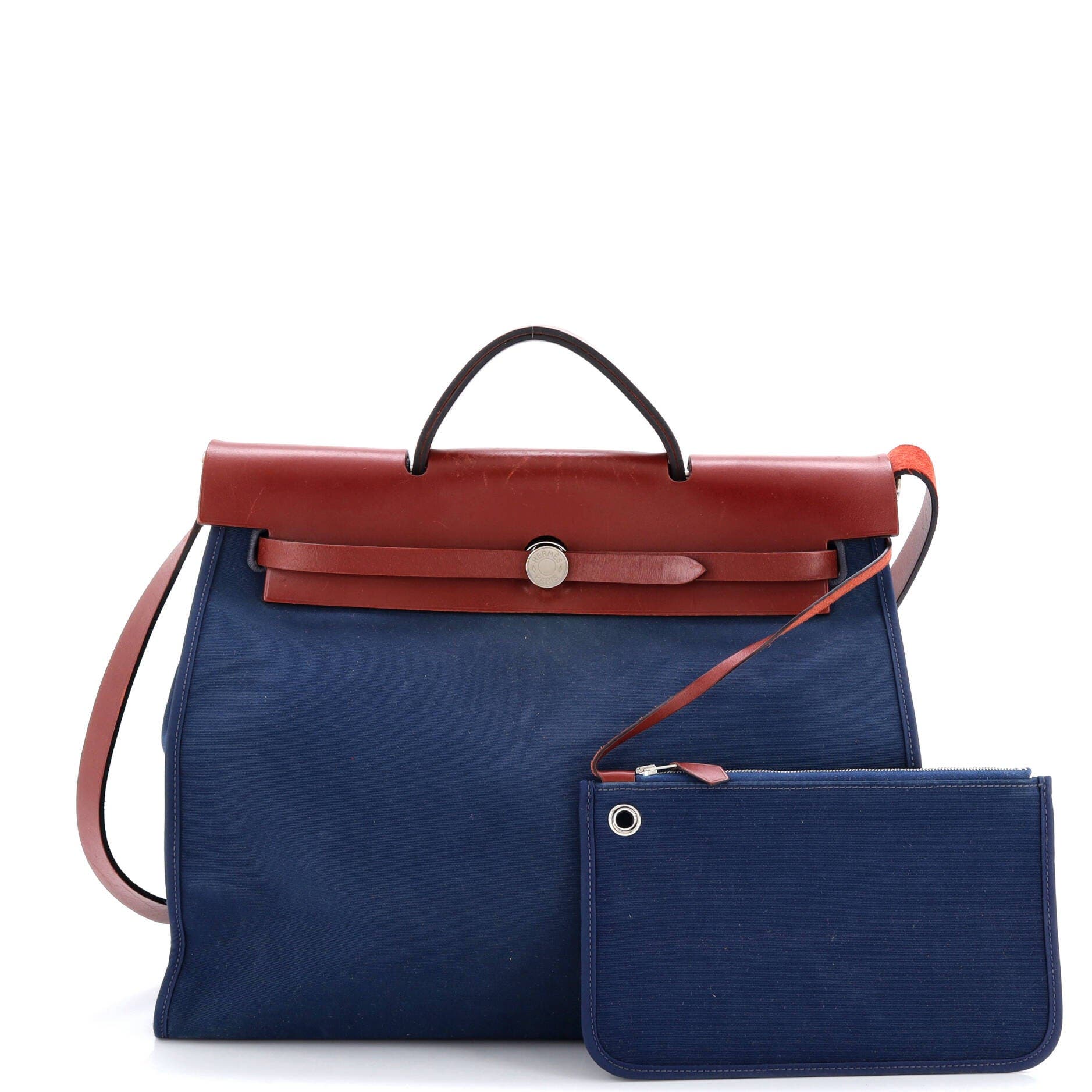 Pre-Owned Hermes Herbag Zip Leather and Toile 39, Alternate, color, 