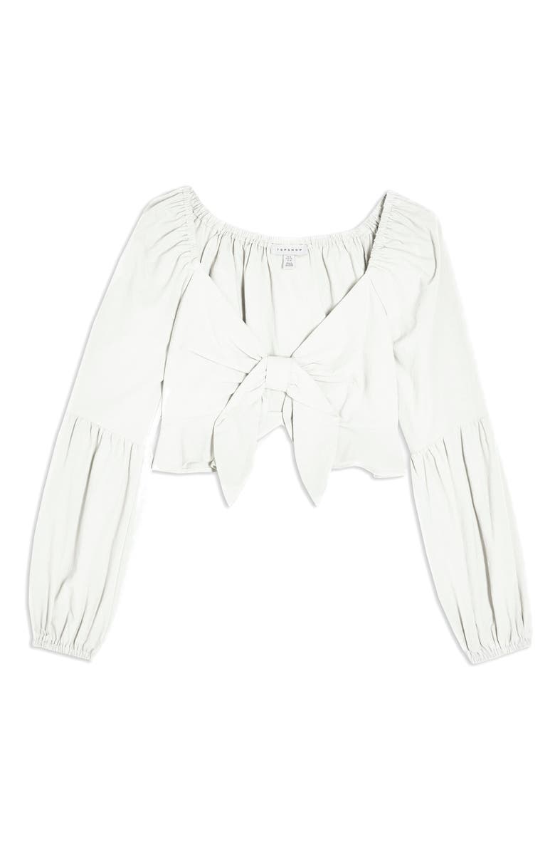 Topshop Knot Front Frill Crop Blouse, Alternate, color, 