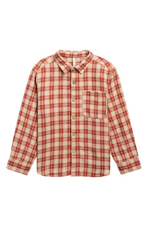 Kids' Plaid Collared Long Sleeve Shirt