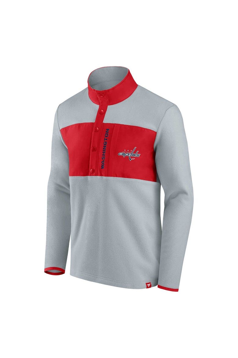 Men's Fanatics Branded Gray/Red Washington Capitals Hockey Polar Fleece Quarter-Snap Jacket, Alternate, color, Gray