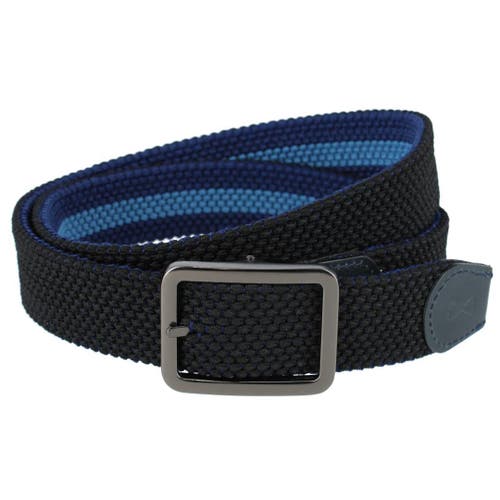 Trafalgar Big And Tall Arturo Black And Blue Striped Reversible Braided Casual Golf Belt In Blue