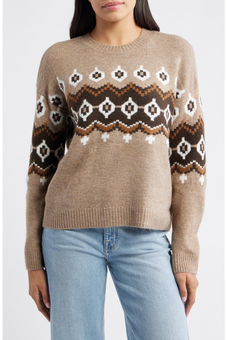 Fair Isle Crewneck Sweater, Main, color, TAUPE