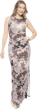 24seven Comfort Apparel Womens Essential Sleeveless Side Slit Bodycon A-Line Maxi Dress